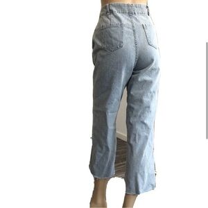 Leaves high waist blue jeans raw hem size:M